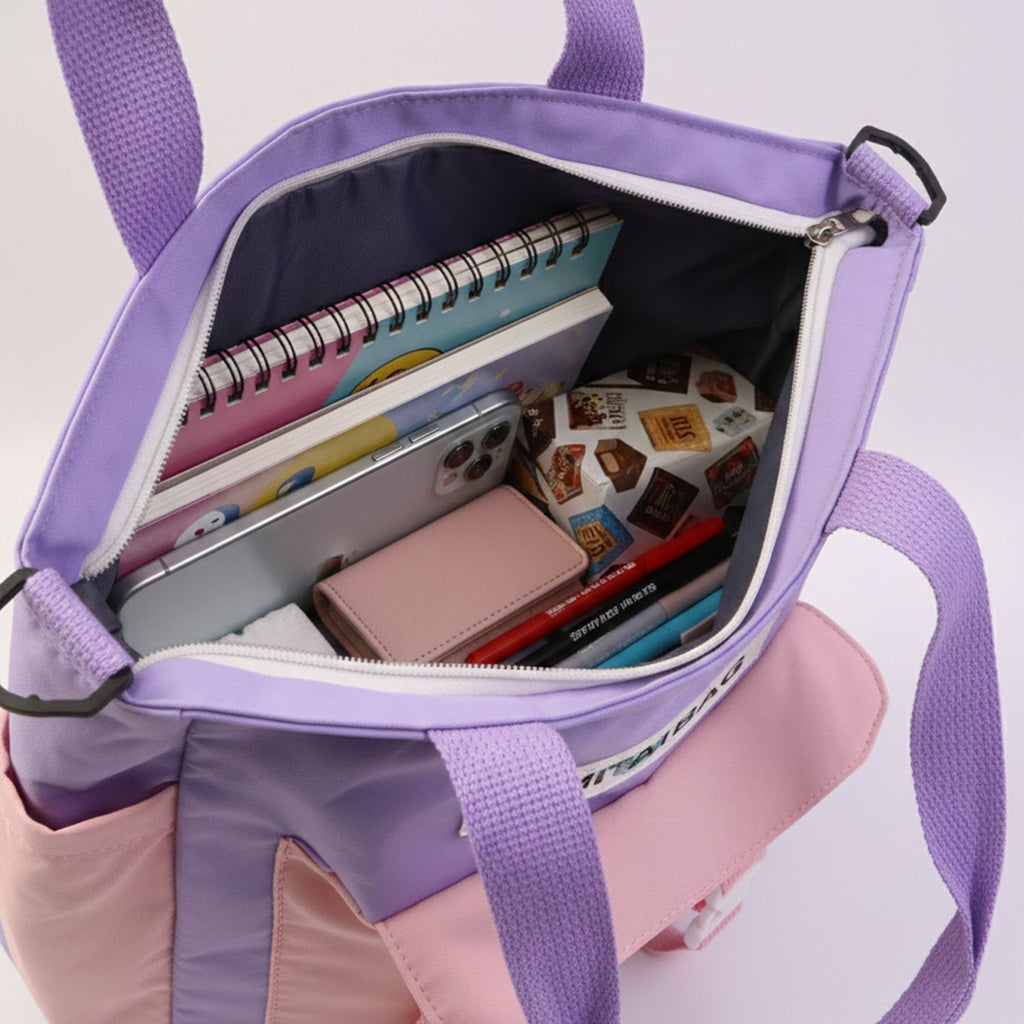 Multi-pocket shoulder tote bag designed for women and girls