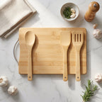 Kitchen cutting board combo with bamboo serving and cooking tools