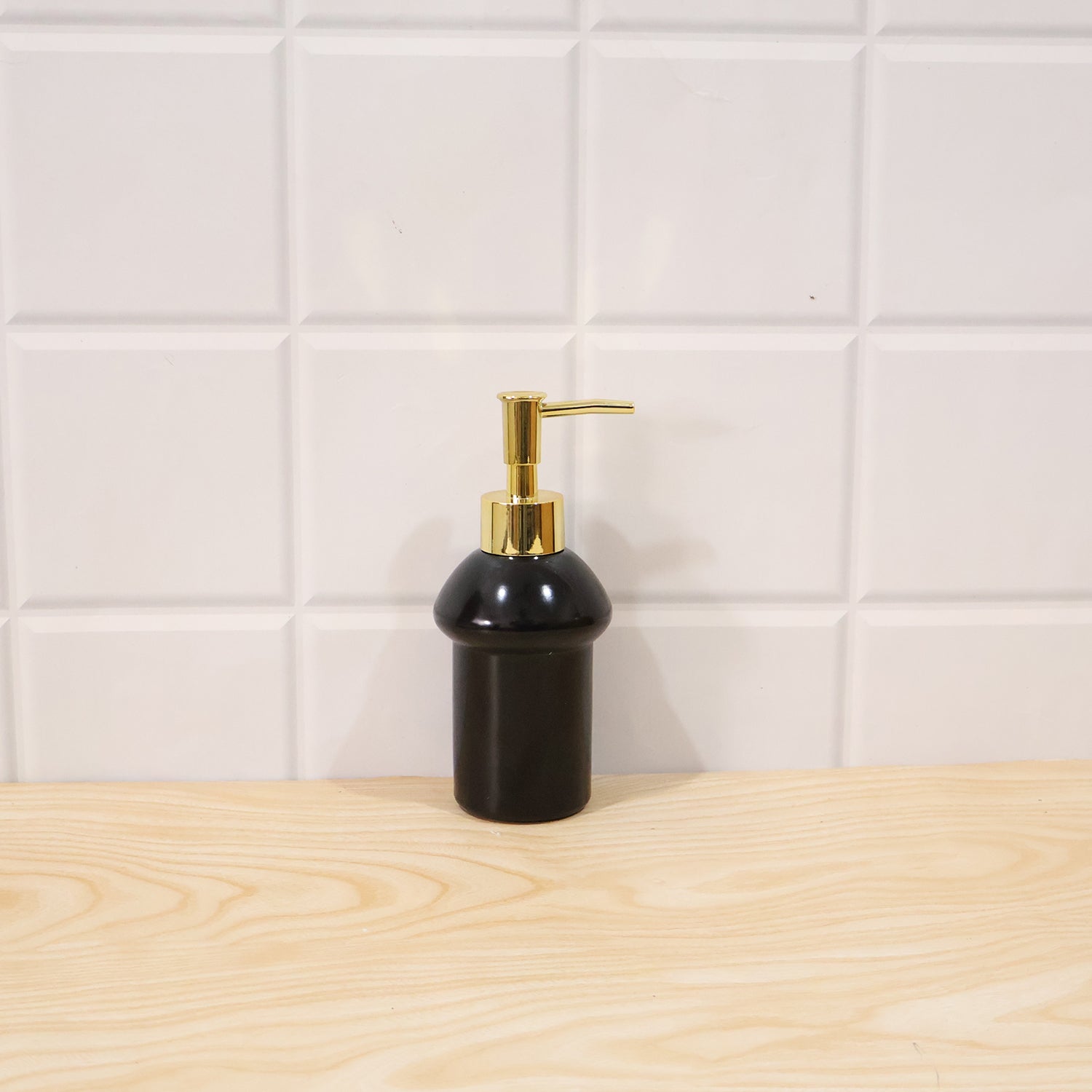 Decorative black glass soap dispenser for modern bathrooms
