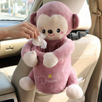 2 in 1 car trash bin and tissue box organizer with monkey design