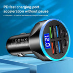 Detailed specs view of multi-port car charger with smart IC technology