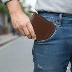 Open zip-around card holder wallet displaying organized card slots