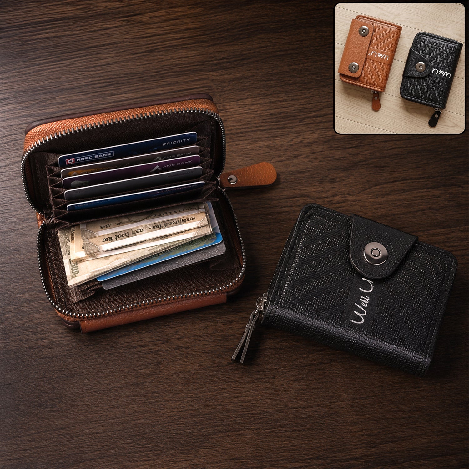 Black Zip-Around Card Holder Wallet – Secure Multi-Card Organizer
