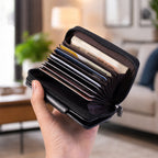 Black Zip-Around Card Holder Wallet – Secure Multi-Card Organizer
