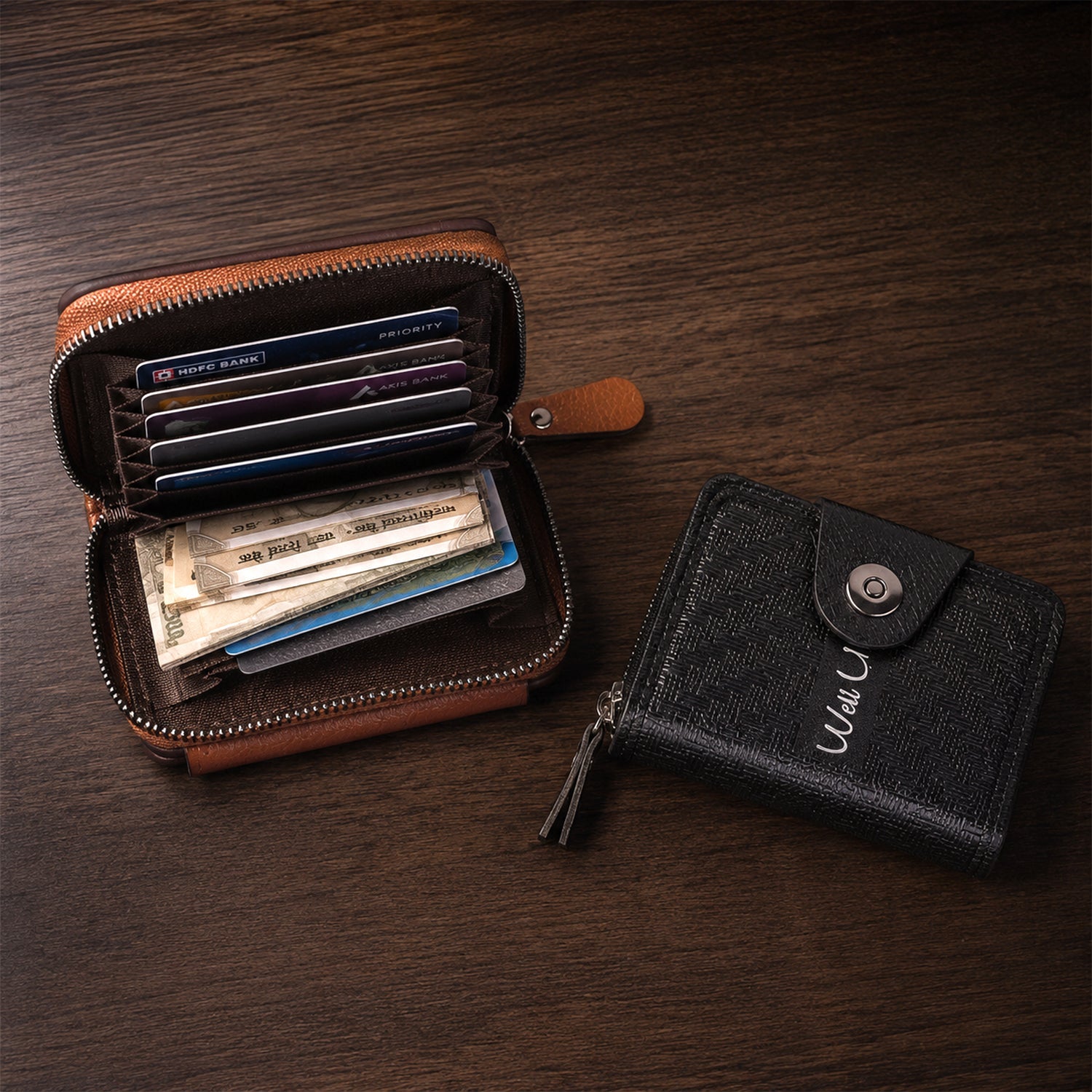 Black Zip-Around Card Holder Wallet – Secure Multi-Card Organizer