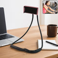 Flexible neck phone holder displaying hands-free mobile use by