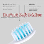 Three interchangeable soft bristle brush heads included in electric toothbrush set