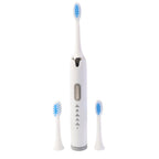Rechargeable electric toothbrush handle with soft bristle brush head attached