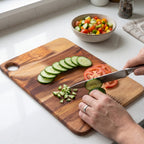 Natural wood cutting board for vegetables, bread and cheese