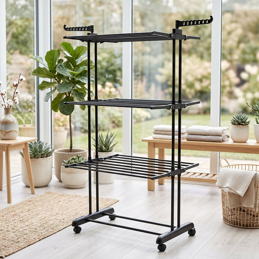 Detailed image showing the dimensions of the cloth drying stand.