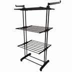 Durable metal drying stand suitable for balcony and outdoor use.