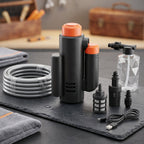 Portable high pressure car washer shown with approximate dimensions.