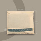 Saree storage bag showing size details 14.5 x 16.5 cm