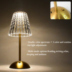 Side view of USB rechargeable crystal table lamp with elegant shade