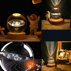 Close-up of 3D crystal engraving glowing with warm LED light
