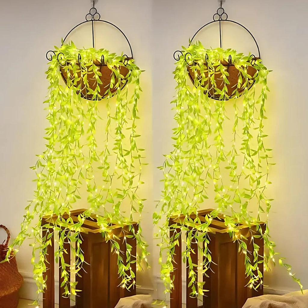 Artificial green leaf integrated with energy-efficient LED lights on string