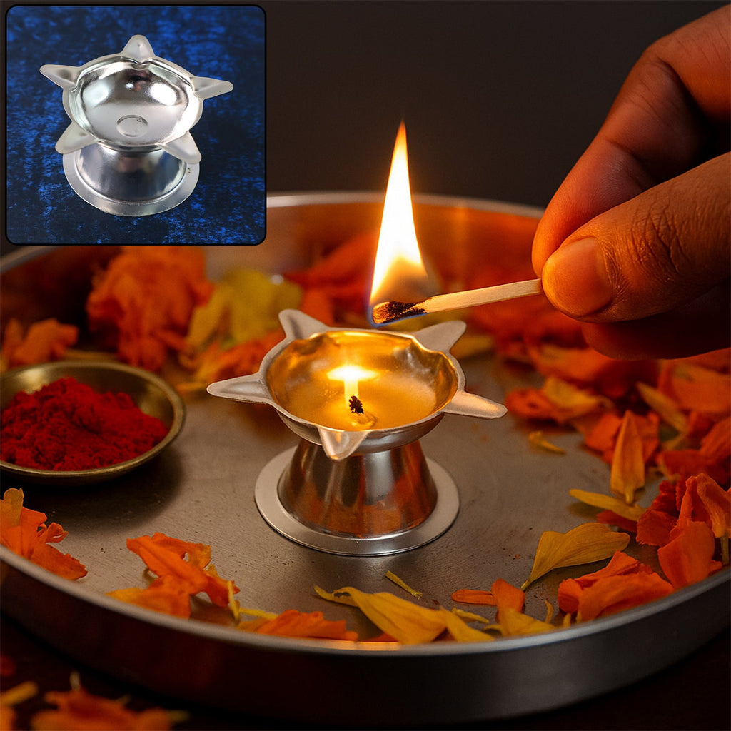 Lotus design stainless steel diya clean and rust-resistant for spiritual use