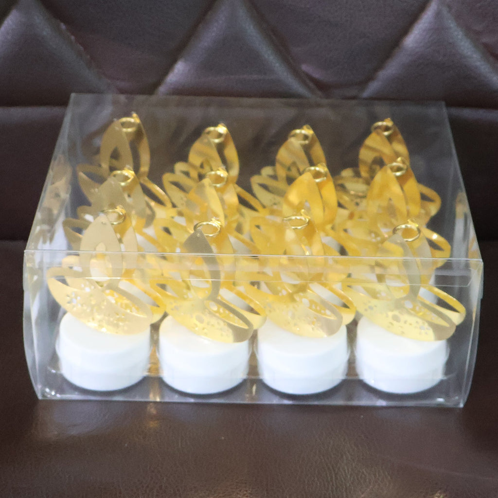 Live ambience image showing warm light from golden diya shaped LED candle
