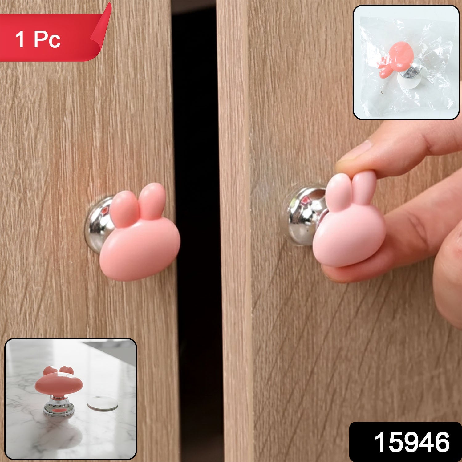 Close-up of the cute bunny ear cabinet knob showcasing its smooth finish and design.