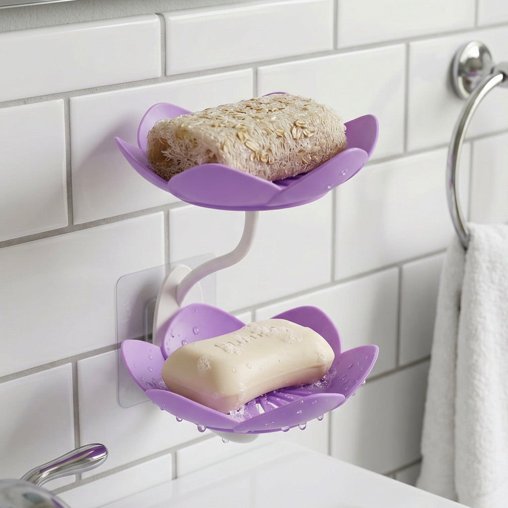 Close up view of the double layer soap dish showing its effective drainage system.