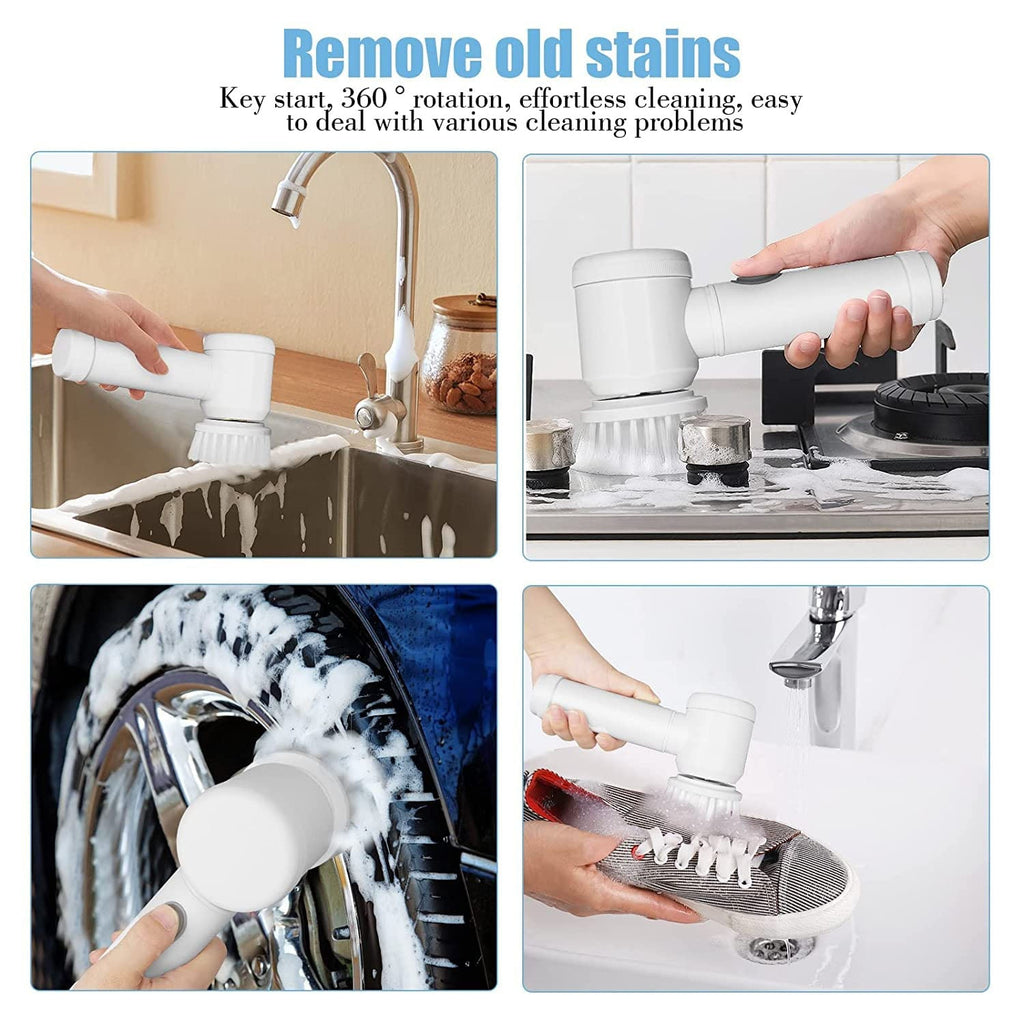 Angled view of electric cleaning spin brush for effective scrubbing