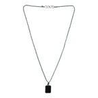 Close-up of men's stainless-steel box chain design on pendant necklace