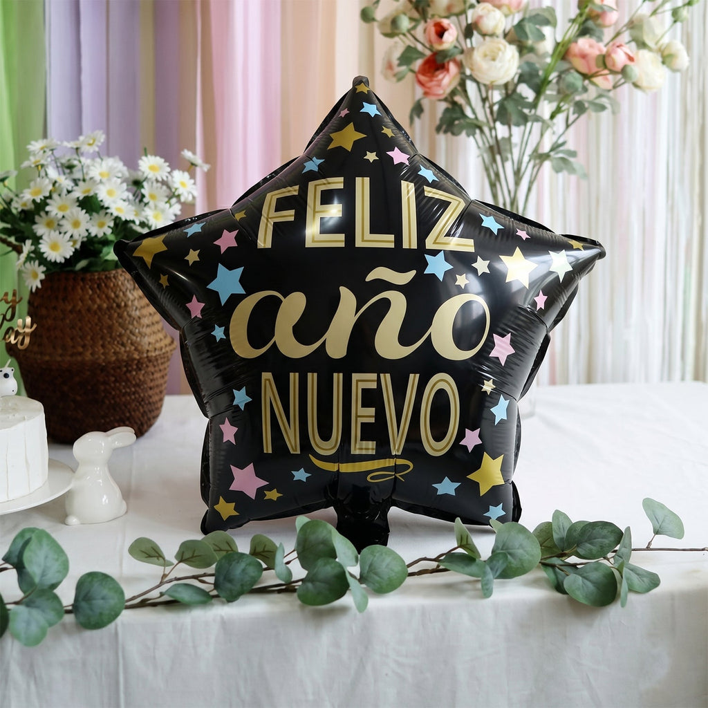 Side view of Black star foil balloon for decoration