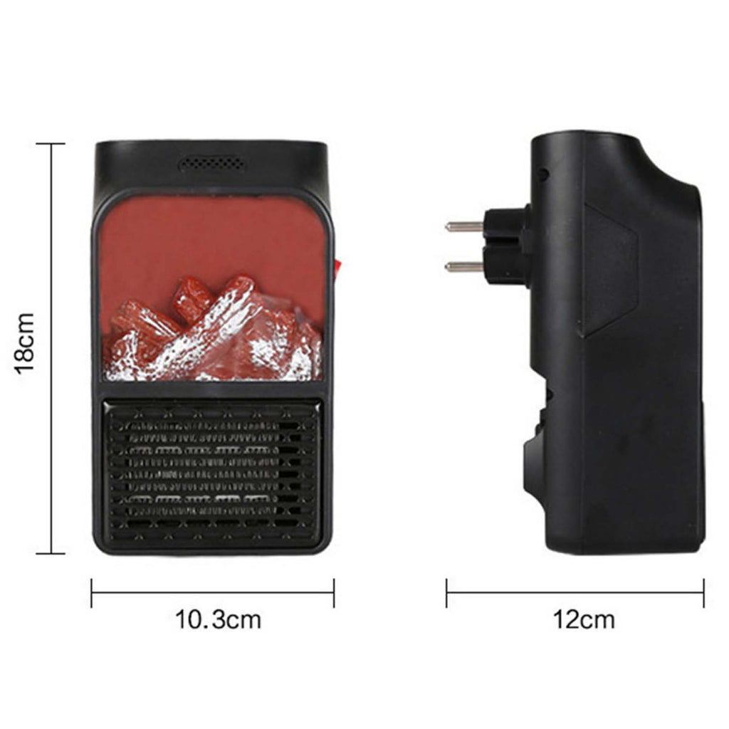 Size comparison showing the compact design of the electric heater.