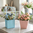 White background showing flower packaging bag ready for gifting