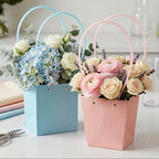 Foldable flower packaging bag with handle in pastel shades