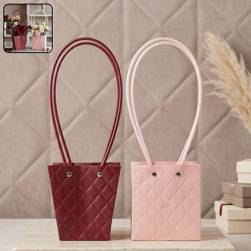 White background of floral gift bag highlighting waterproof feature
