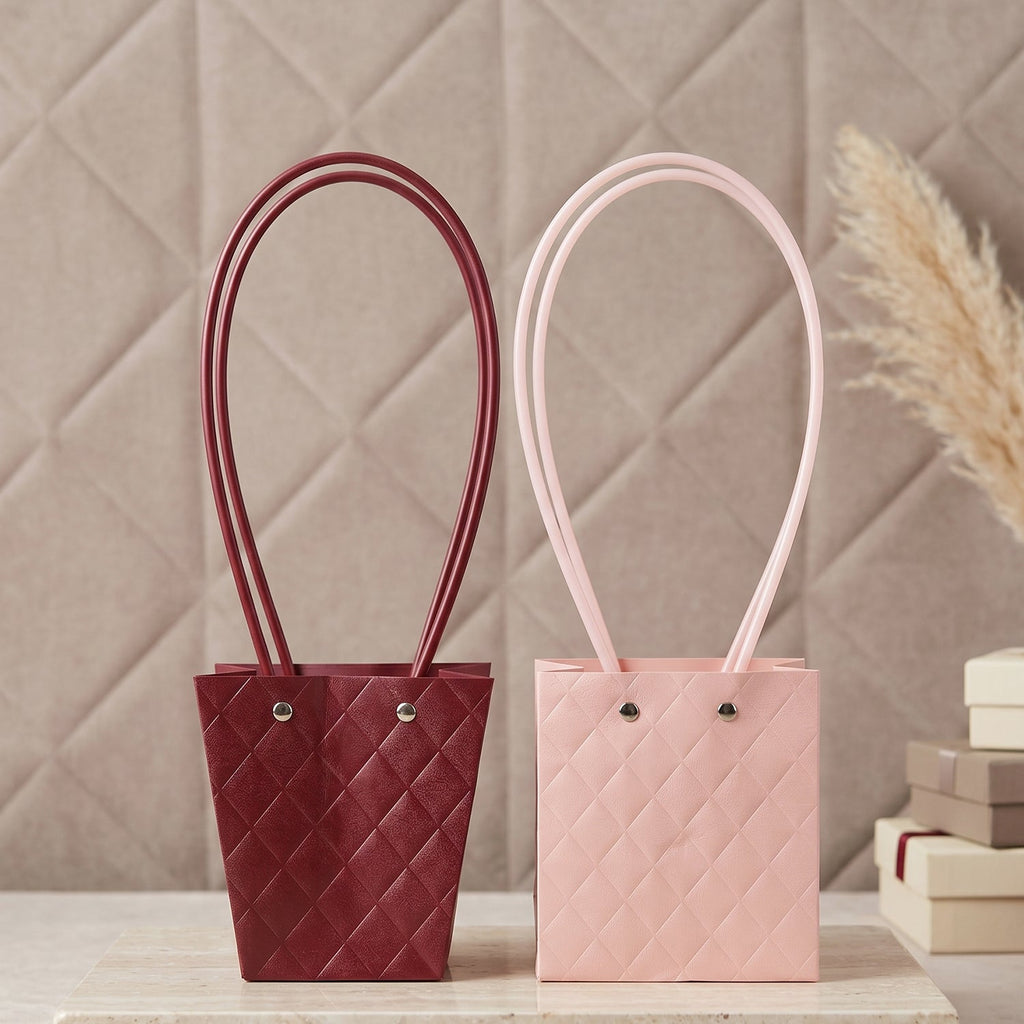 Bag used for bouquet packaging in floral shop setting