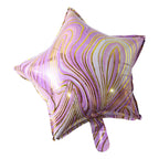 Side view of shiny star marble foil balloon
