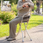 Folding walking stick with seat and backrest, 4 leg cane stool chair (1 pc)