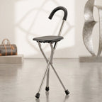 Adjustable folding walking stick with seat for stable support