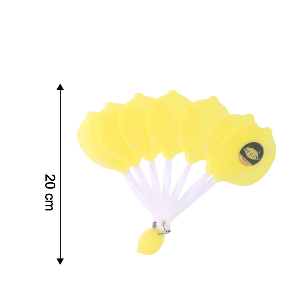 Lemon fan laid flat showing size and foldable design from