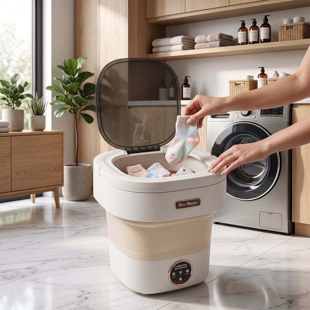 Compact travel washing machine that folds flat for storage