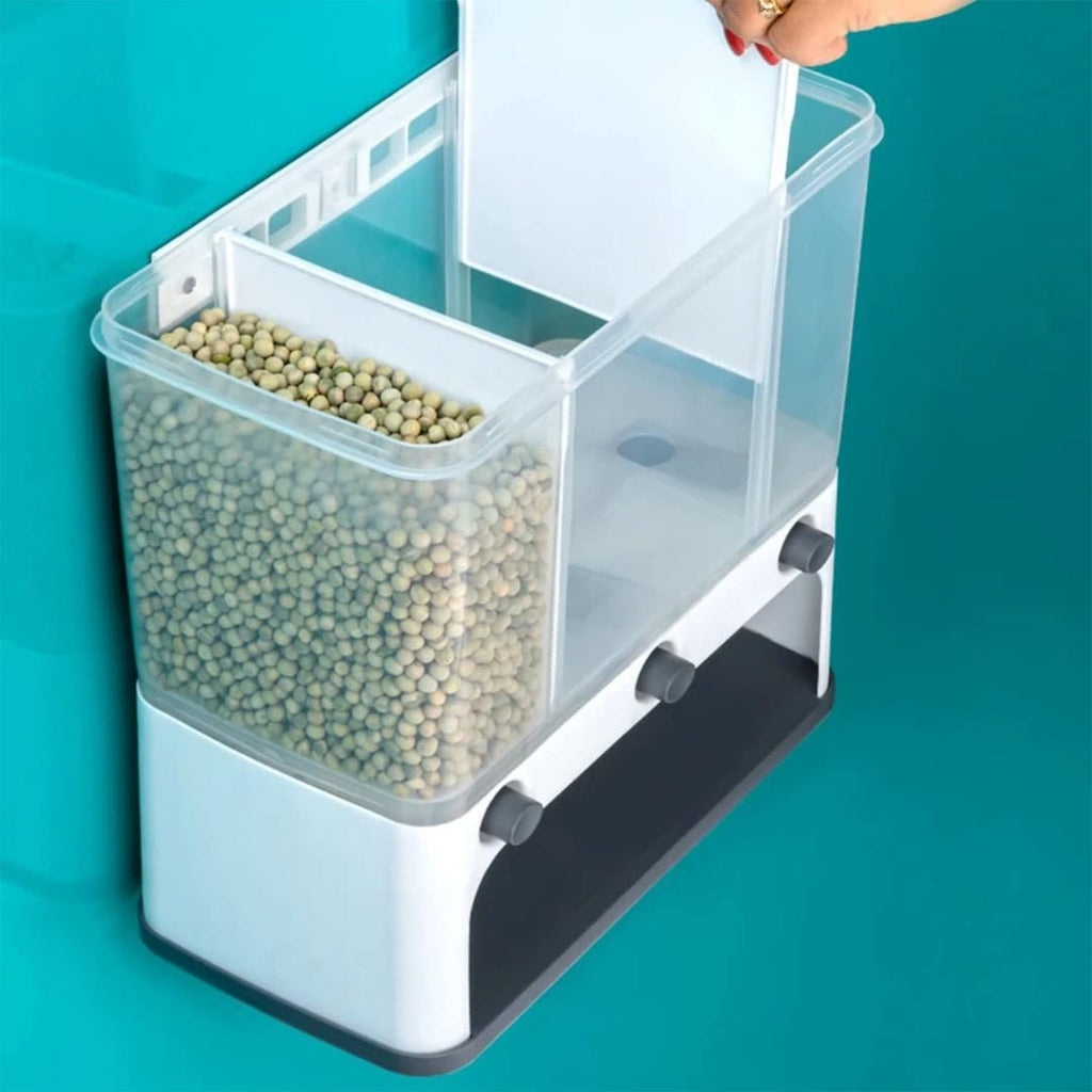 Detailed view of the airtight lid and refill opening on the cereal dispenser.