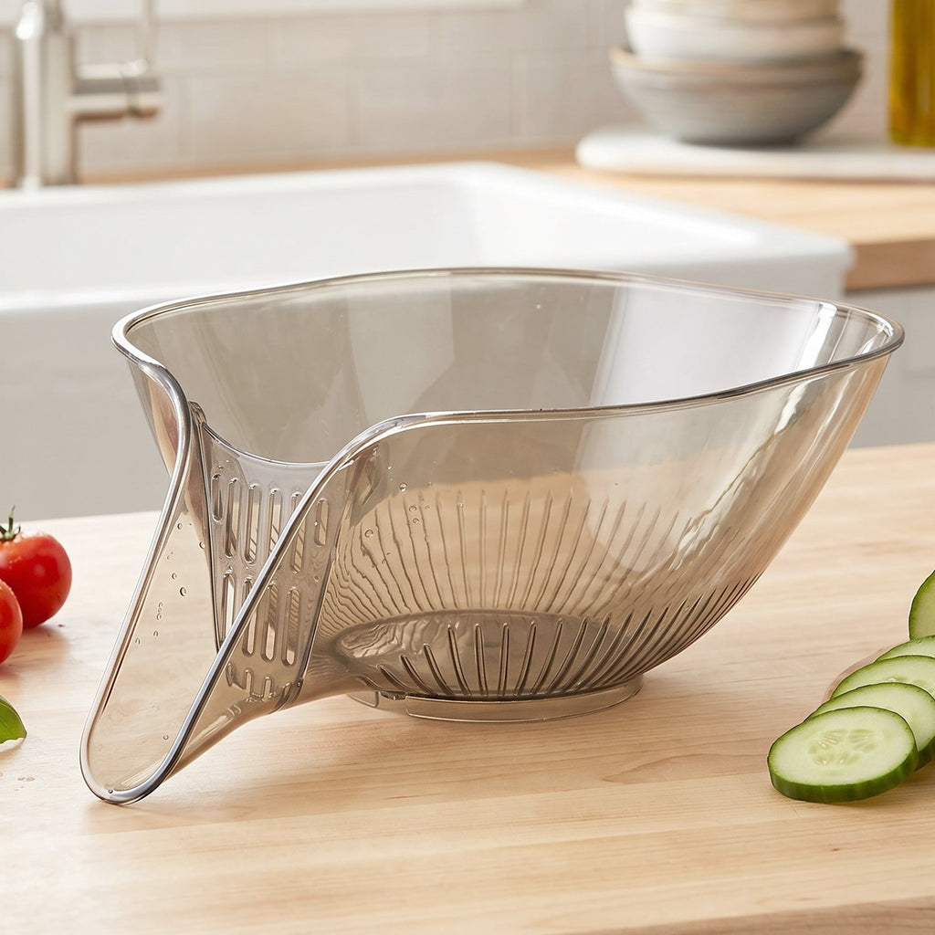 Practical kitchen drain basket simplifying food preparation tasks.