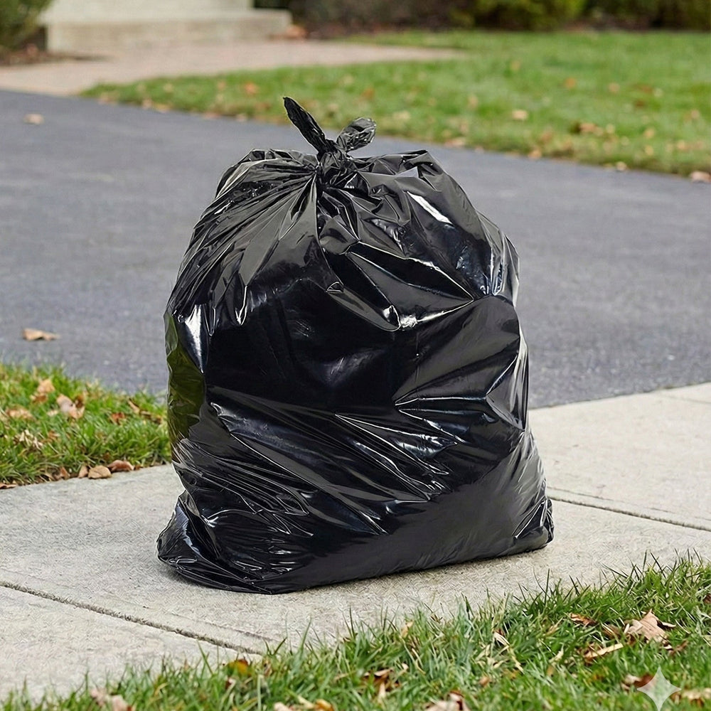 Versatile black garbage bags suitable for both home and commercial use.