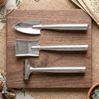 Ergonomic 3 piece garden tool set for planting and soil care