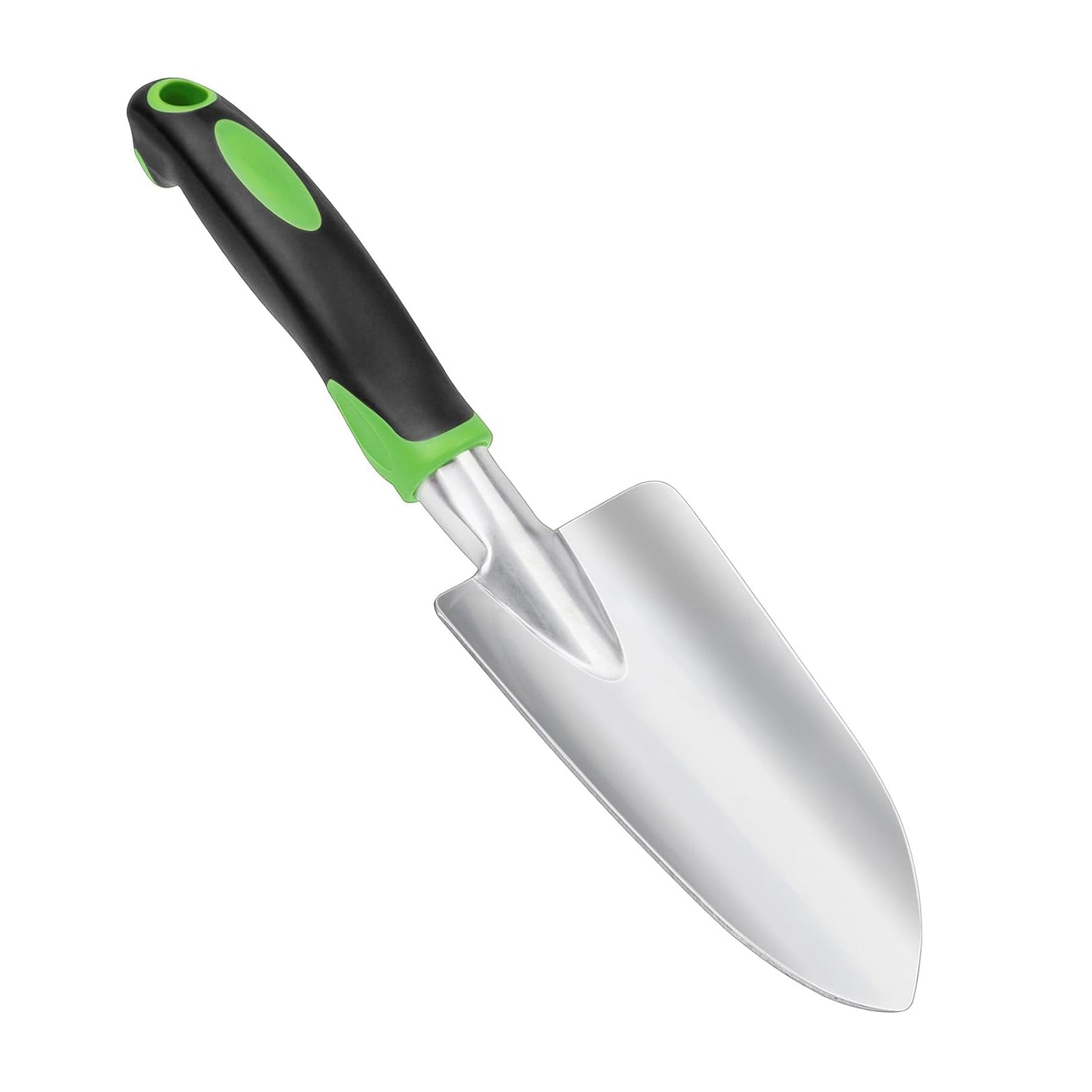 Side view of lightweight steel garden trowel for planting and transplanting
