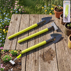 Complete 3-in-1 Mini Gardening Tool Set with trowel, shovel, and rake for various tasks.