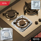 Set of 10 aluminium stove protector covers neatly arranged