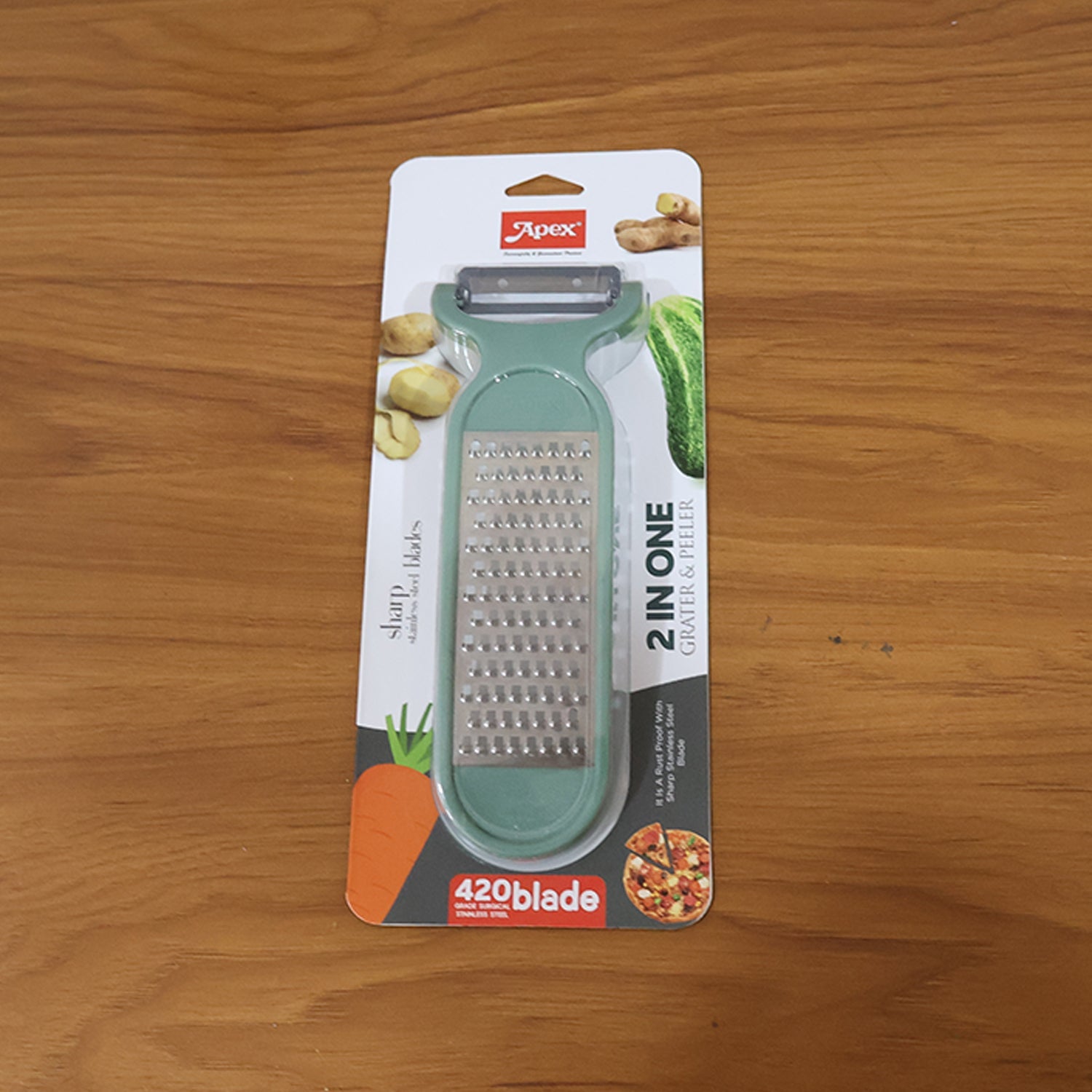 Sharp blade kitchen peeler and grater tool for quick food prep