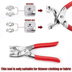 Snap button plier tool placed next to colorful assorted snap button studs