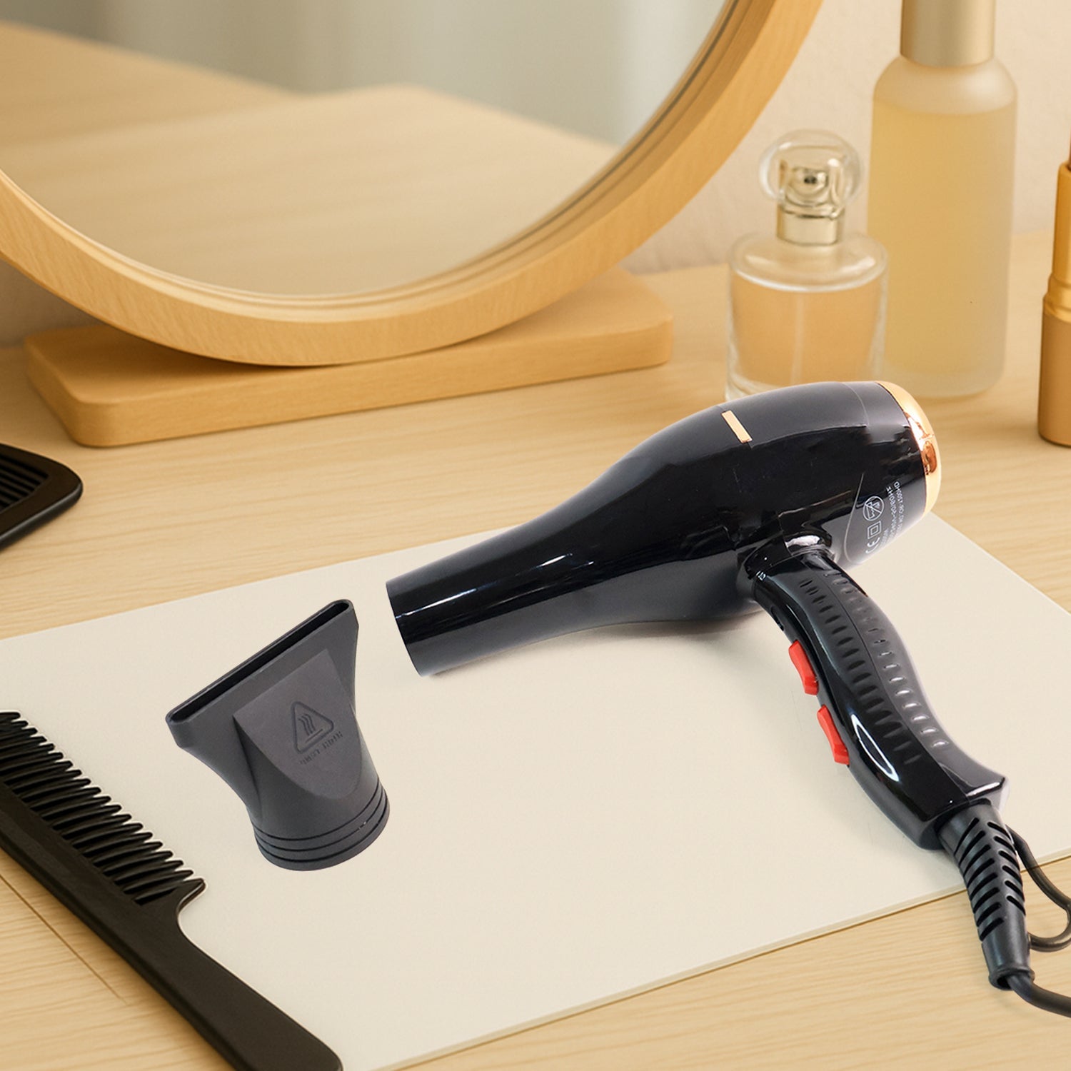 Hair stylist using professional electric hair dryer with concentrator