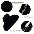 Multi-angle shot of large faux fur hair claw clip showcasing its fluffy texture and firm grip.