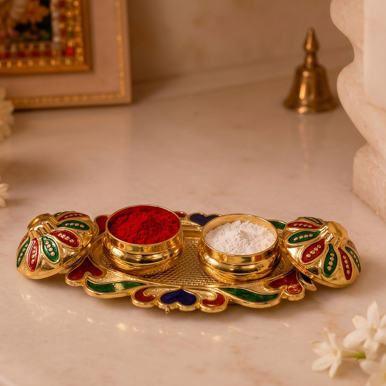 Decorative kumkum container for temple and home pooja