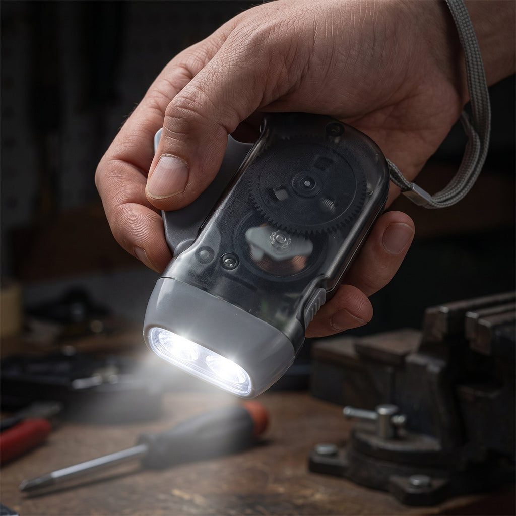 Hand Press Torch, Battery-Free 3-LED Flashlight for Camping close-up detail for everyday convenience
